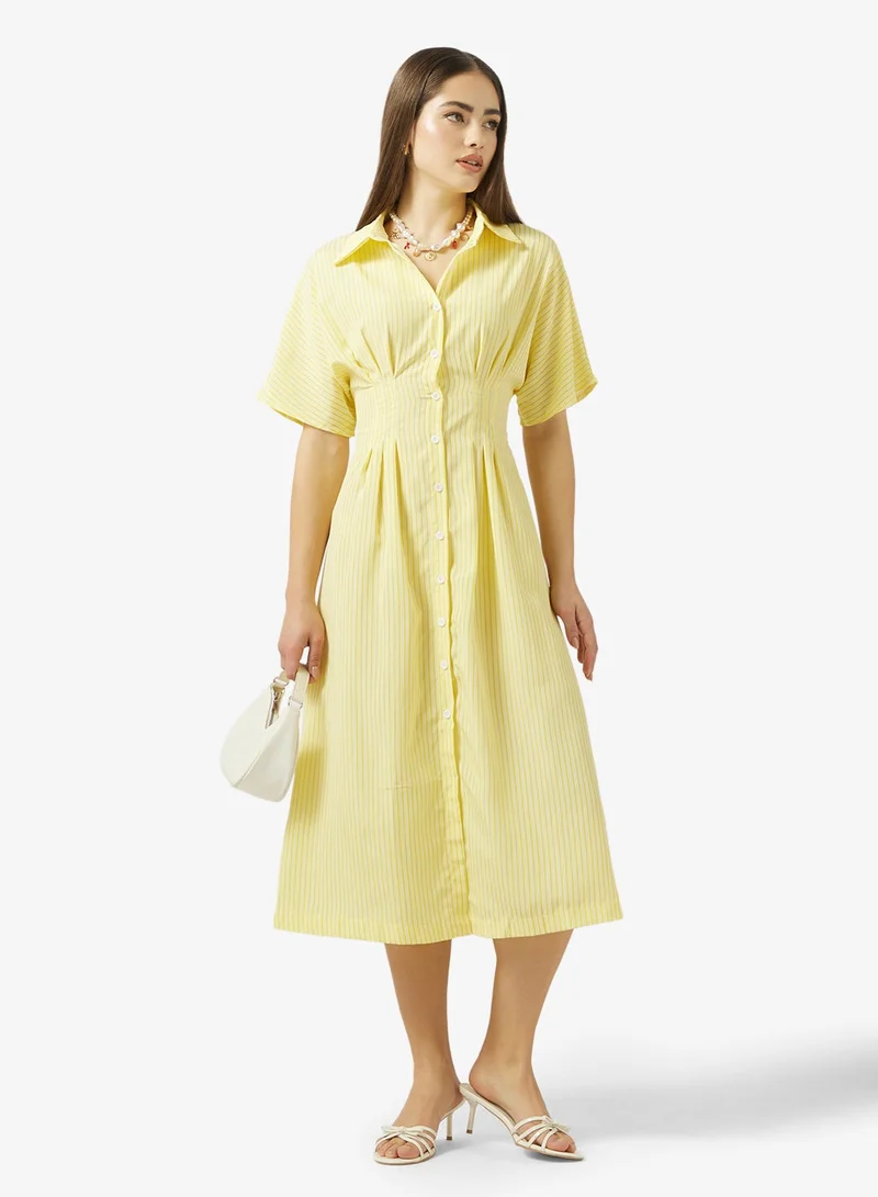 جينجر فستان قميص مخطط بأزرار